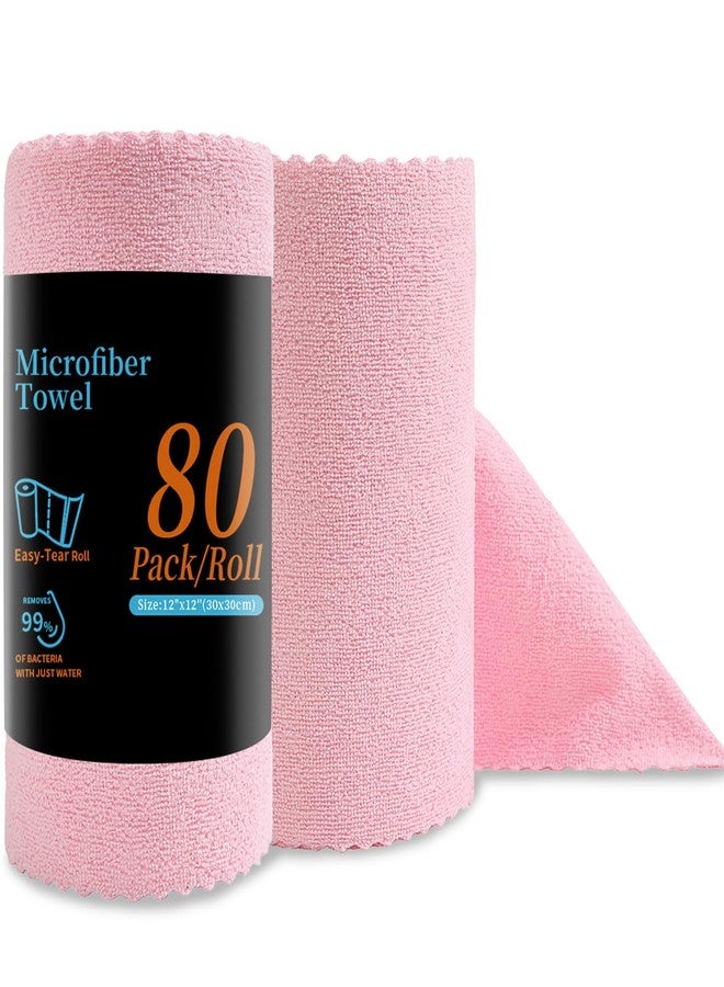 JessyHome Jessy Home 80 Pack Reusable Paper Towels Pink Microfiber Cleaning Cloth Roll 12"x12" Microfiber Towels, Tear Away Cloth for Cars,Wash Cloths,Lint Free Rags for House,Kitchen,Window,Cleaning Supplies - Image 1